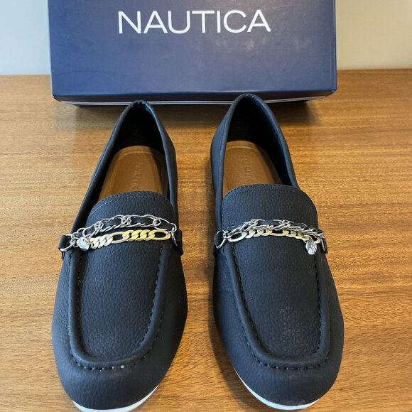 NIB, Nautica Women's size 9 Black Sommerland Casual Slip-on Loafers Chain Detail - Picture 8 of 11